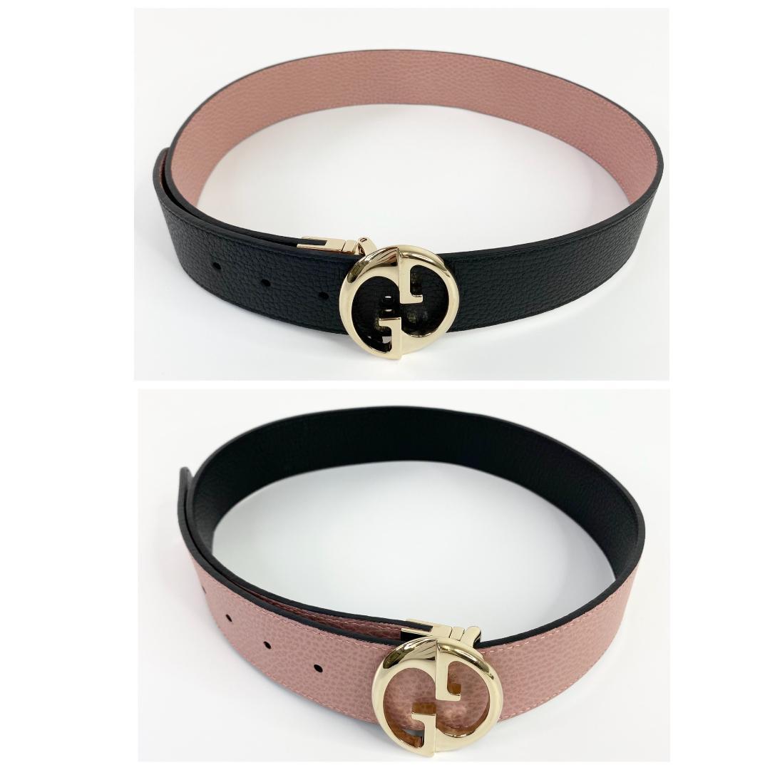 グッチ GGロゴバックル リバーシブル レザーベルト ブラック×ピンク 金