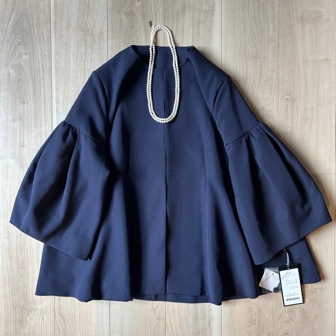 新品＊ルイルエブティック完売品ノーカラーフレアースリーブジャケットのみMネイビー