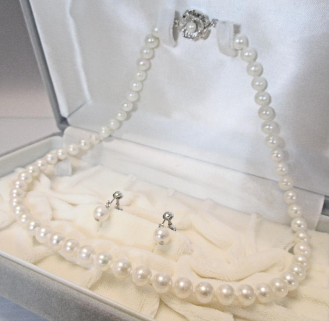 セール☆美品☆あこや本真珠ネックレス・イヤリング ６.５-７ミリ 鑑別書・ケース