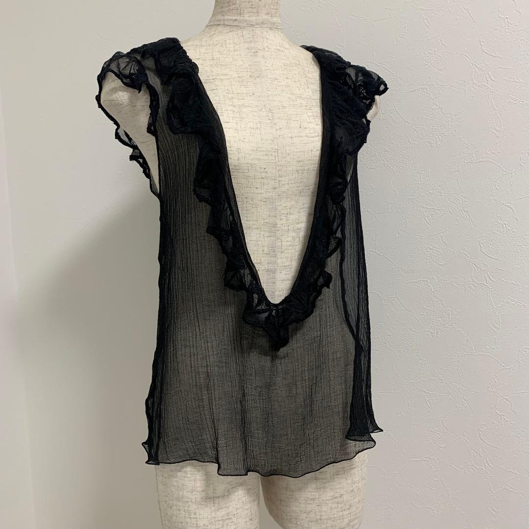 美品　シャネル　ブラックシルク　シアーノースリーブ　CCロゴ