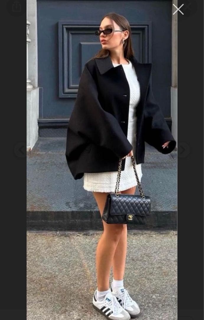 ★期間限定★美品　ZARA／クロップド MANTECOウールコート　／黒／M-L