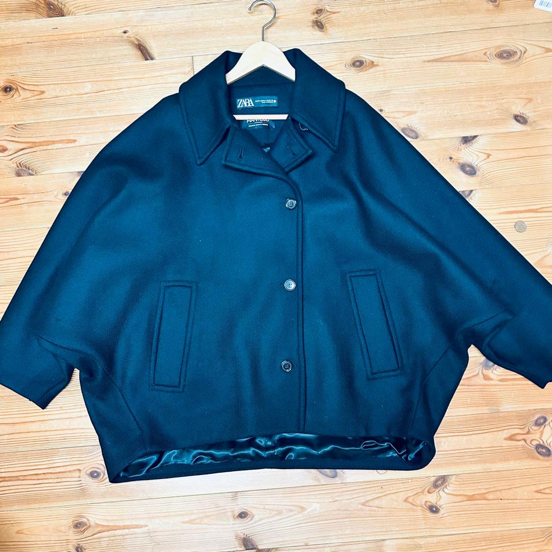 ★期間限定★美品　ZARA／クロップド MANTECOウールコート　／黒／M-L