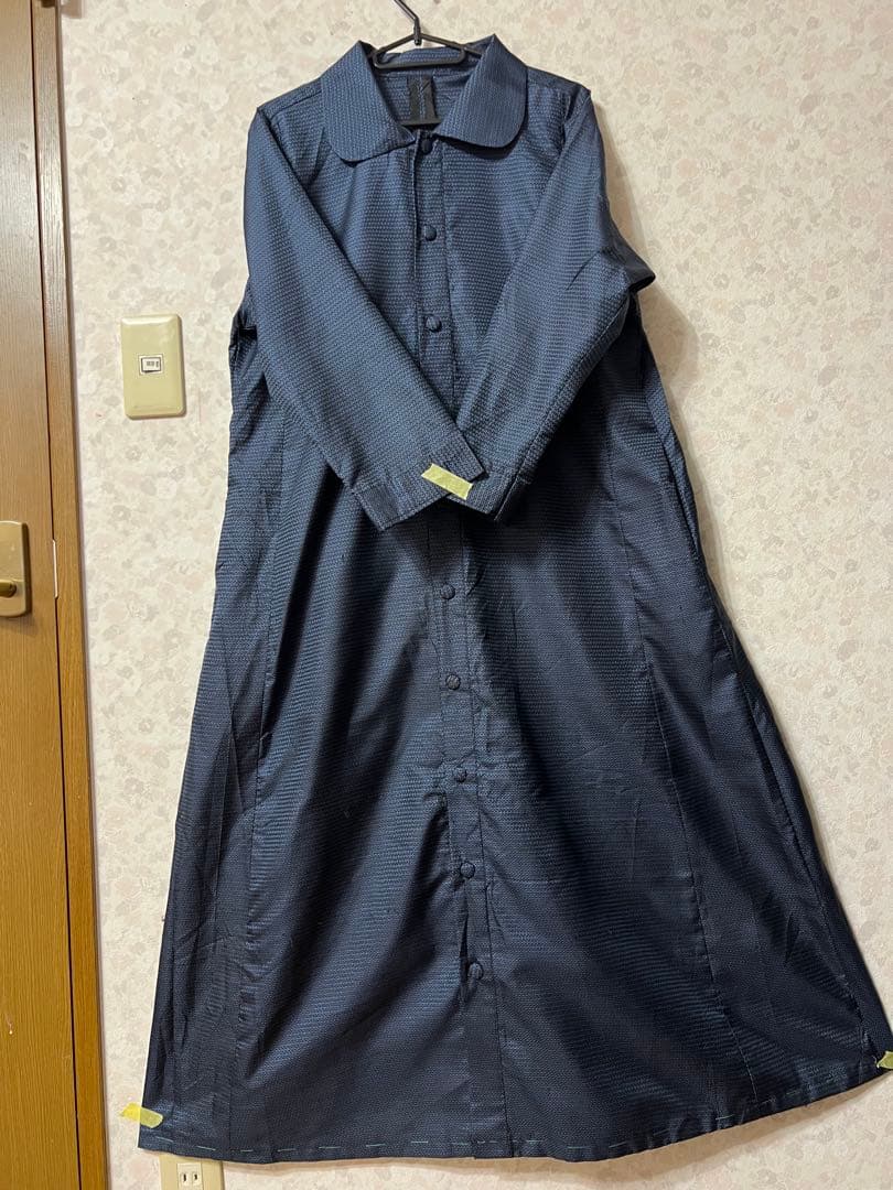 着物リメイクシャツワンピース　ネイビー　大島紬　新品