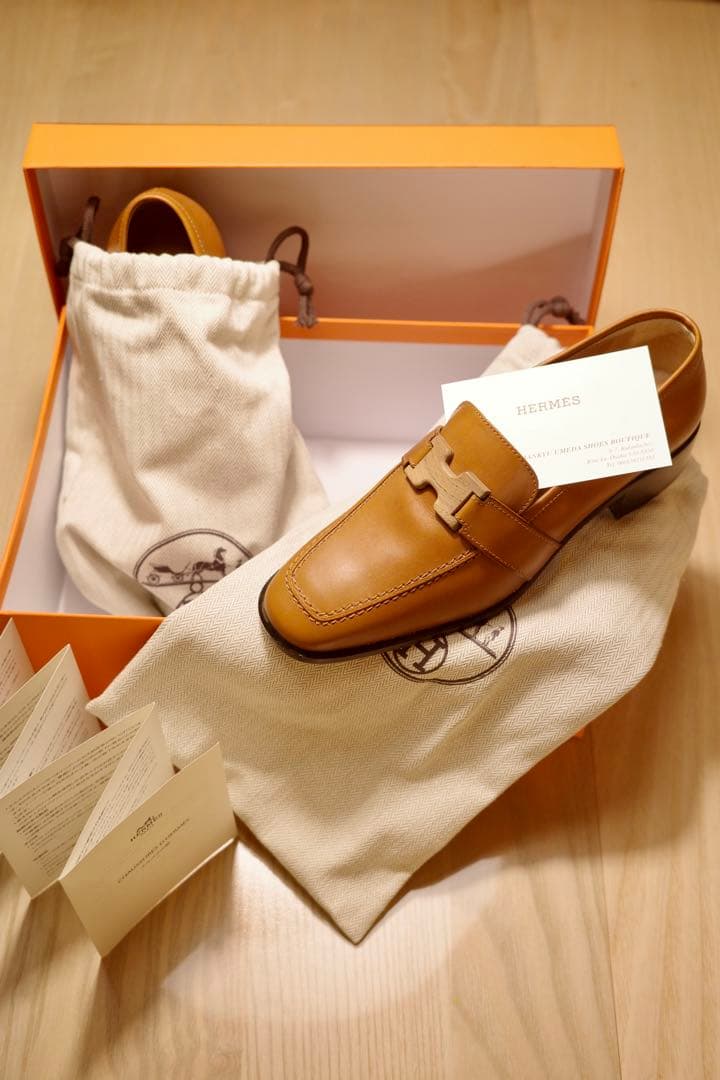 【正規品・極美品】 HERMES ローファー 36.5 木製Hバックル 箱付き