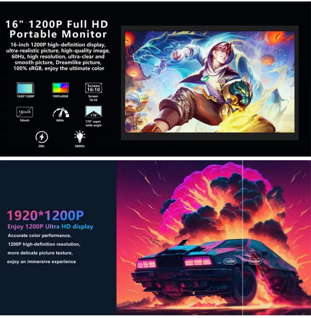 16インチポータブルモニター 1920x1200モバイルモニター新品未使用