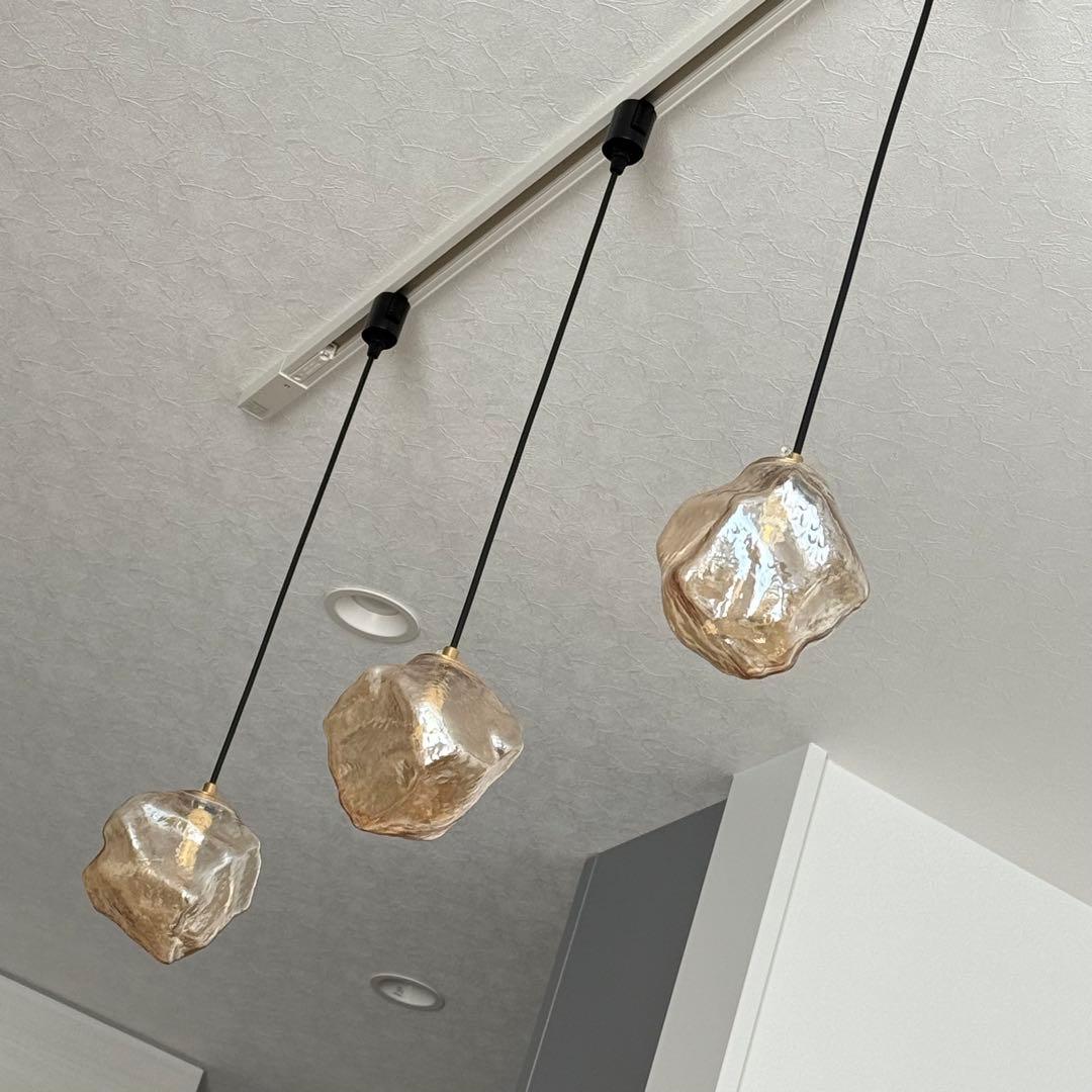 【美品】ガラス製 ペンダントライト 3灯セット ダクトレール 送料込