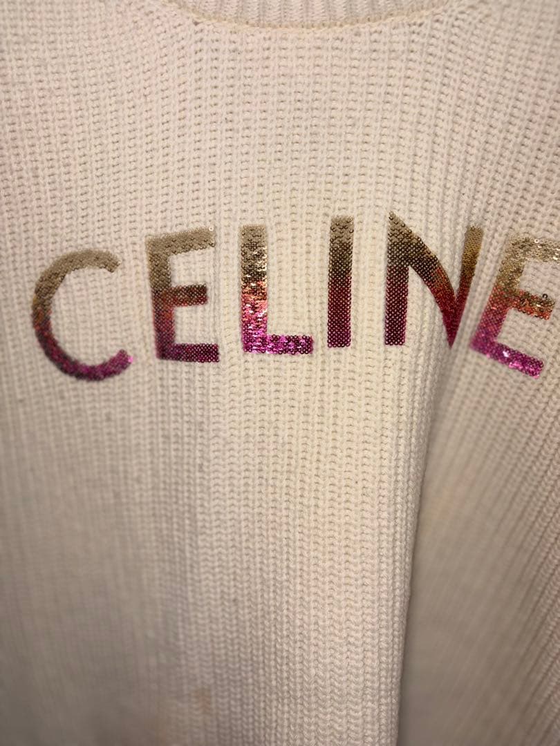 CELINE アイボリー ロゴ刺繍セーター