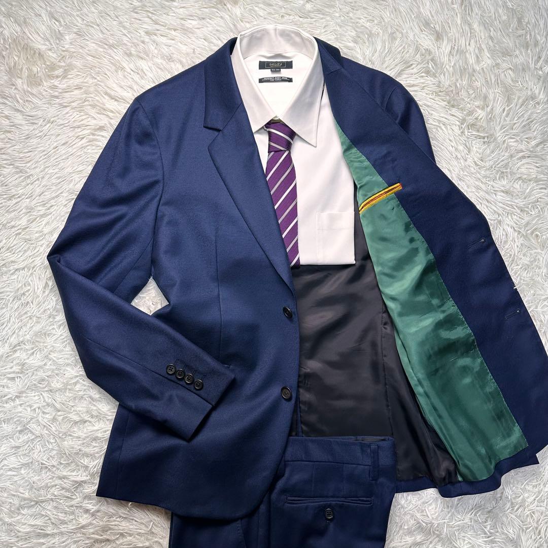 現行 未使用級 ポールスミス セットアップ カシミヤ混 光沢 総裏 ネイビー M