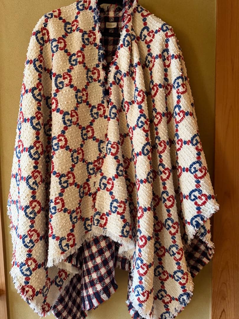 グッチ GUCCI リバーシブル ツイード ポンチョコート　185×145