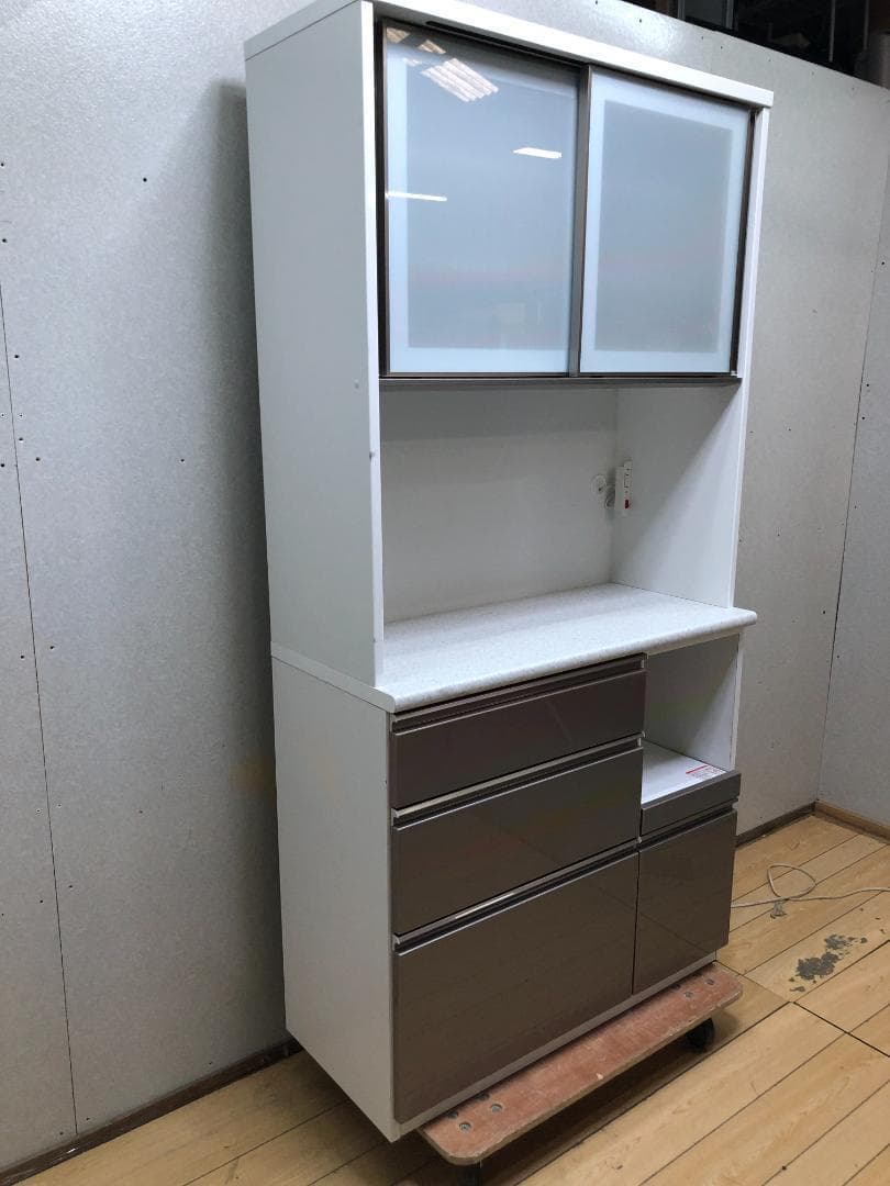 ニトリ 幅100cm キッチンボード　アルミナ2 食器棚 750705-3