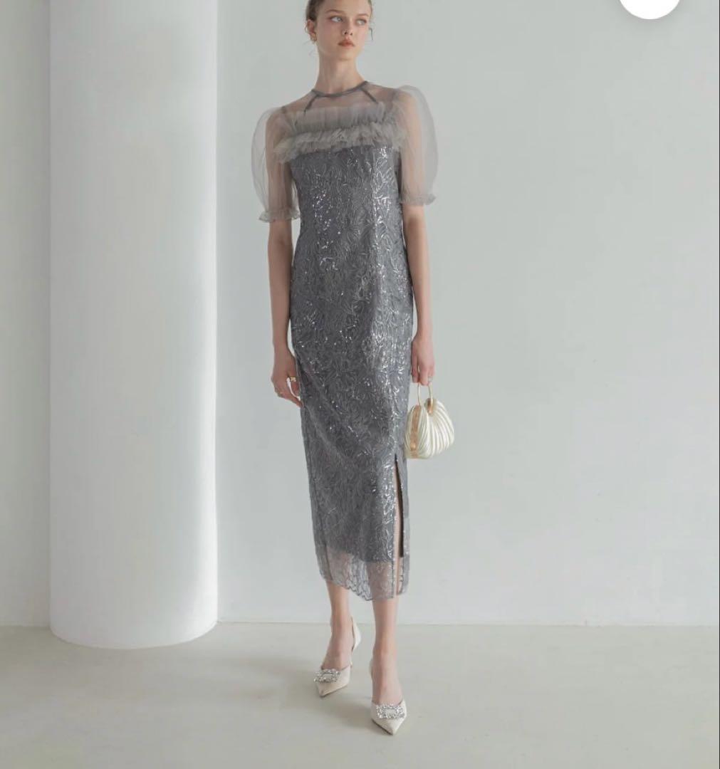 leja チュールフラワースパンコールIラインワンピースドレス　結婚式