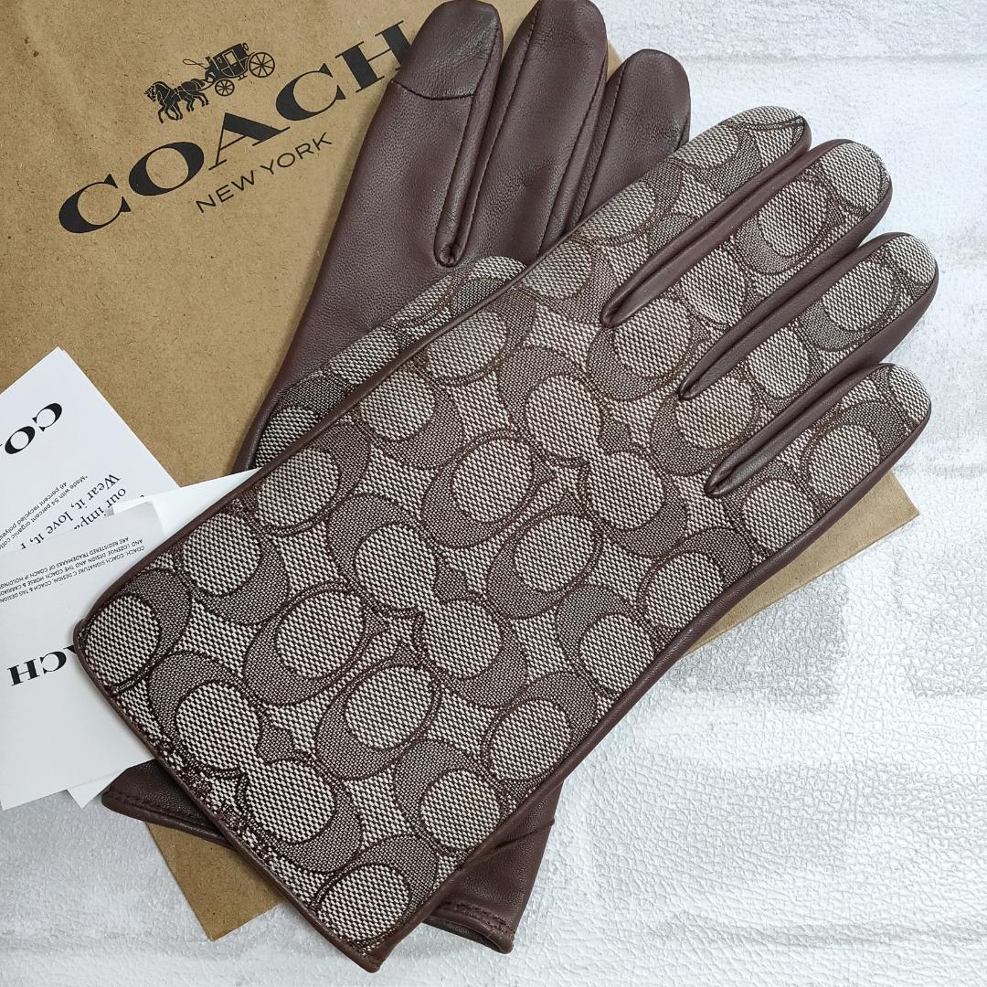 COACH コーチ レザー グローブ 手袋 レディース 7 1/2 スマホ対応