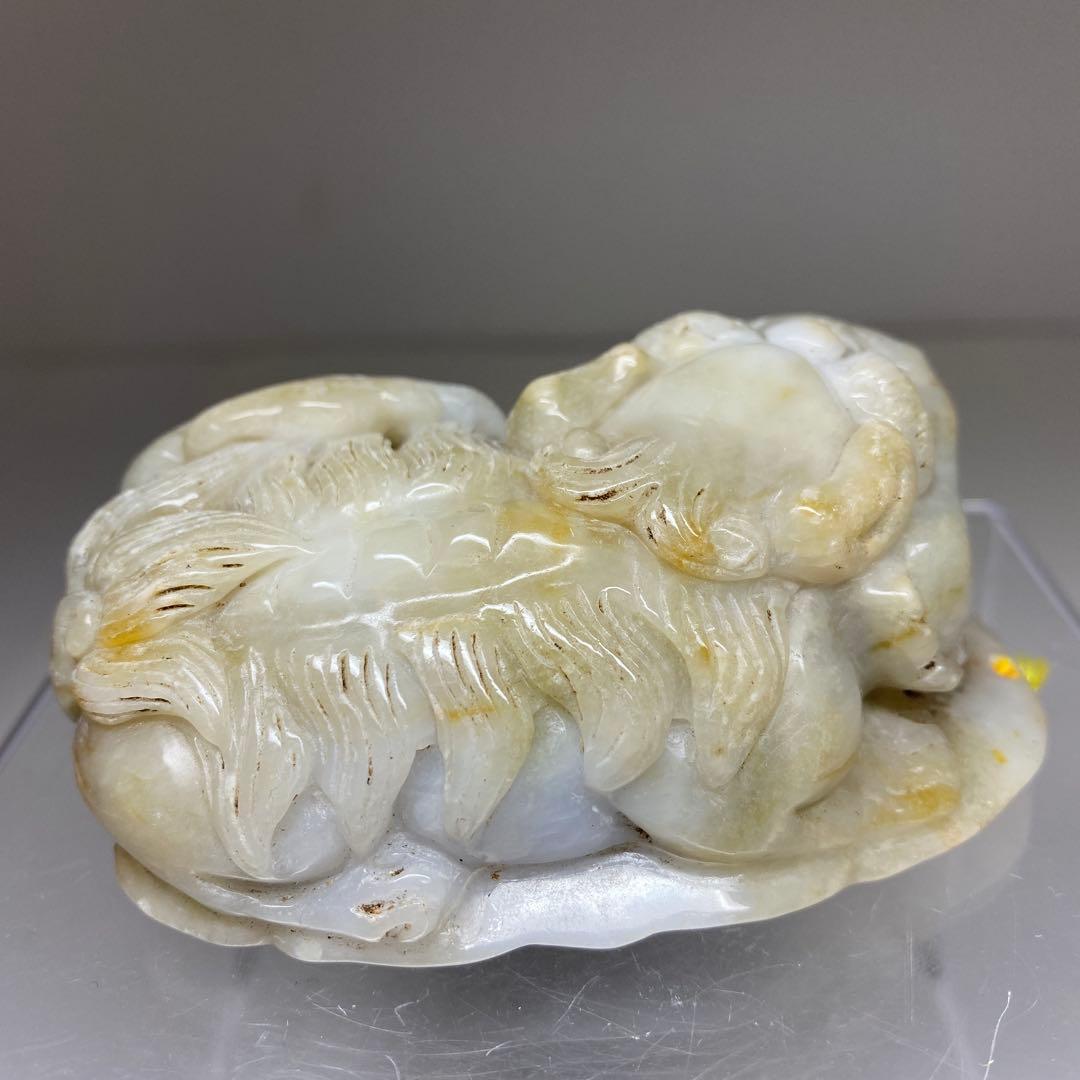 本翡翠　大振獅子置物装身具　幅約9㎝299g 東Y7-0403☆2Fタエチ