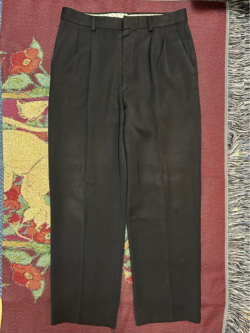 50s〜60s レーヨンウールギャバジンスラックス　両爪　ブラック　着画あり
