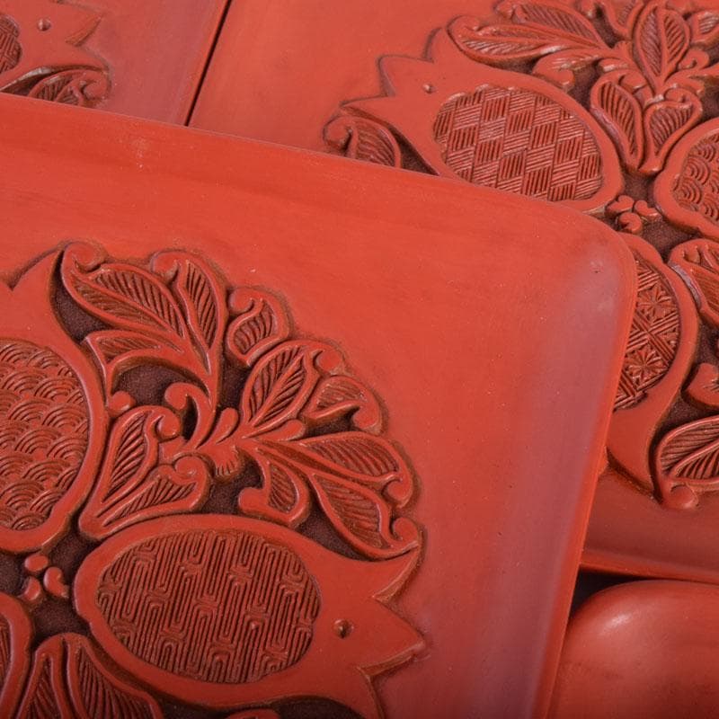 スペード　龍斎作　堆朱　花草文　御菓子器揃　時代二重箱　C　8871A