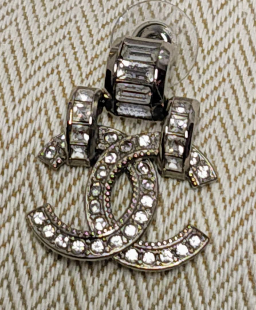 シャネル ココ ラインストーン ピアス 金具シルバー 超美品