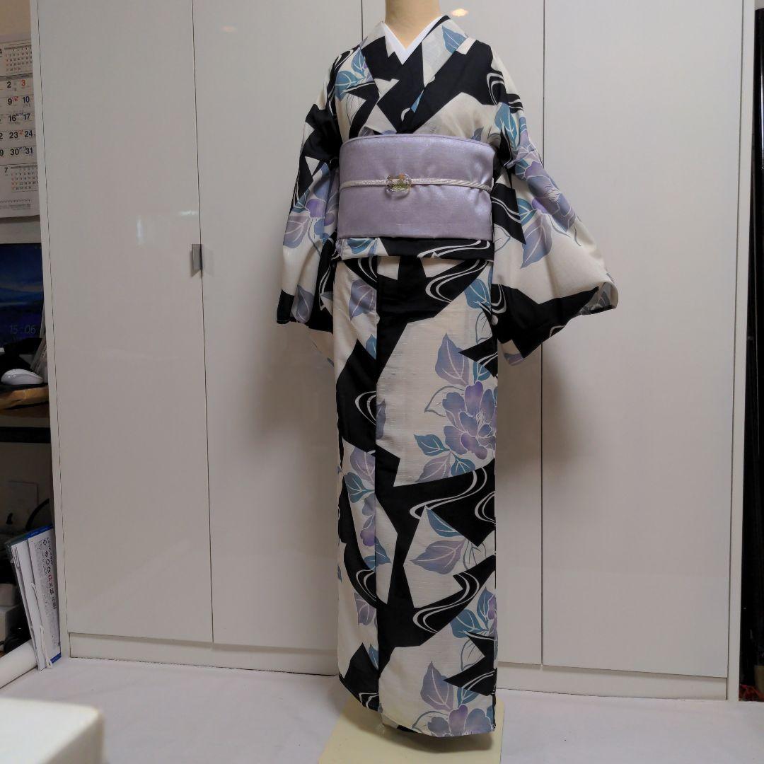 太陽様　確認用！浴衣 黒白幾何学模様 薄紫　ゆかた　Mサイズ