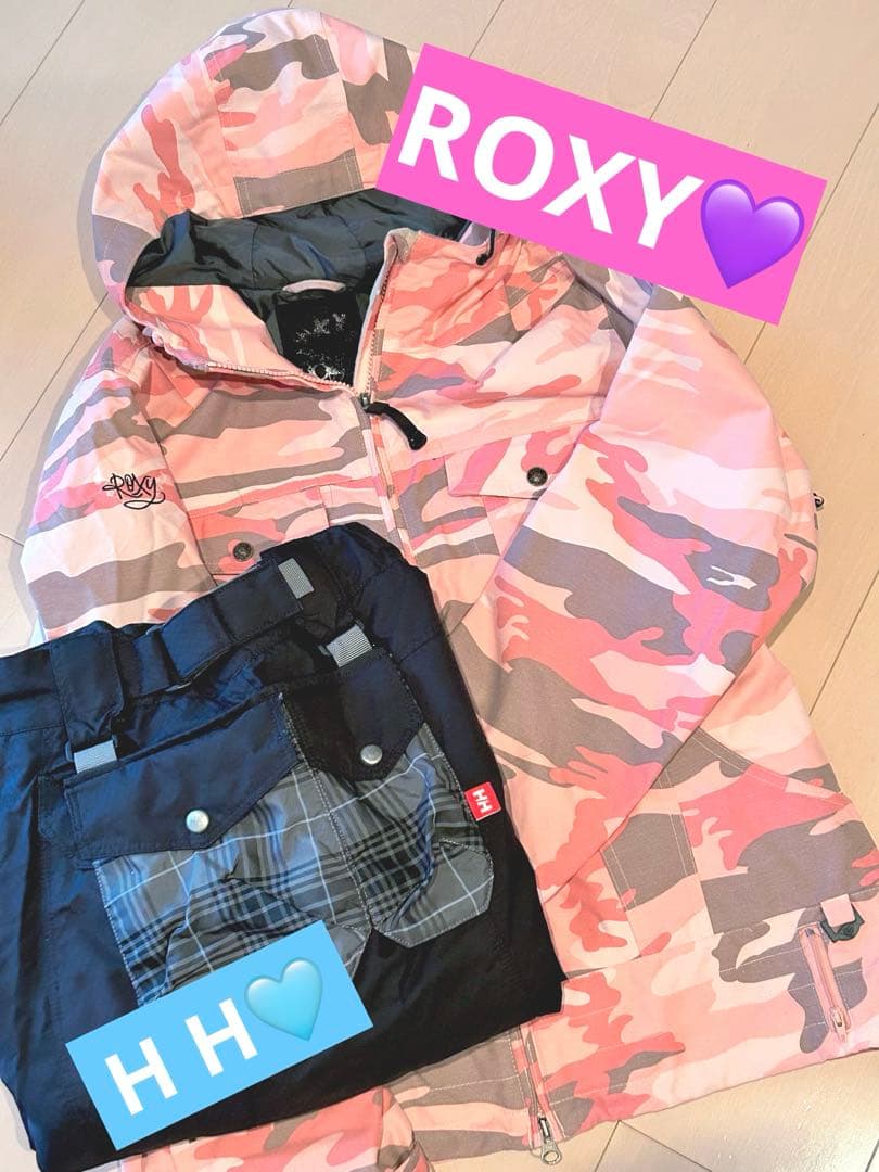 お値下げ⭐️【美品】ROXY/ HHピンク迷彩 スノーボード　スキー　ウェアセット