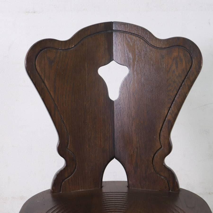 英国アンティーク調 ダイニングチェア オーク無垢 刳り貫き パーソナルチェア