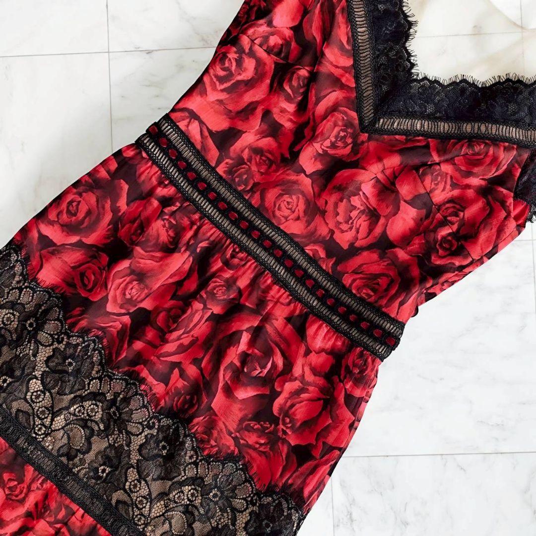 TADASHI SHOJI ローズ レース ロング マキシ ドレス 0