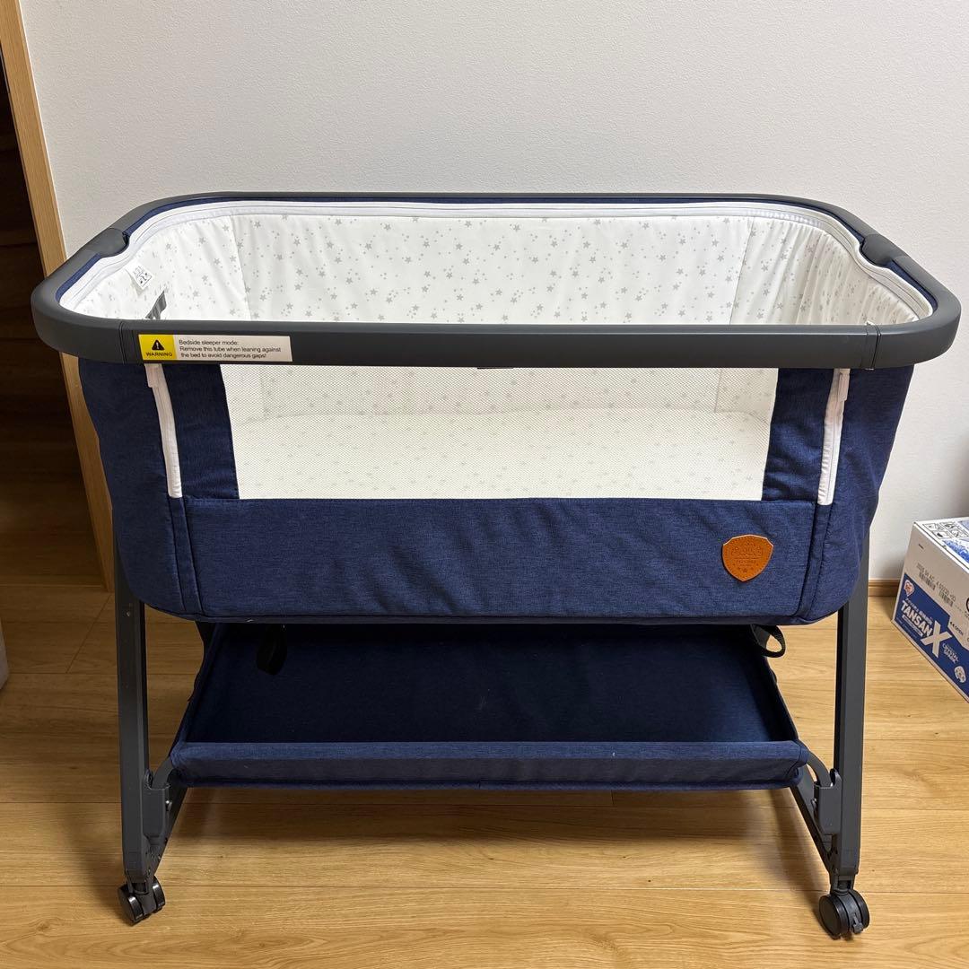 HZDMJ ベビーベッド 紺色　持ち運び 折りたたみ