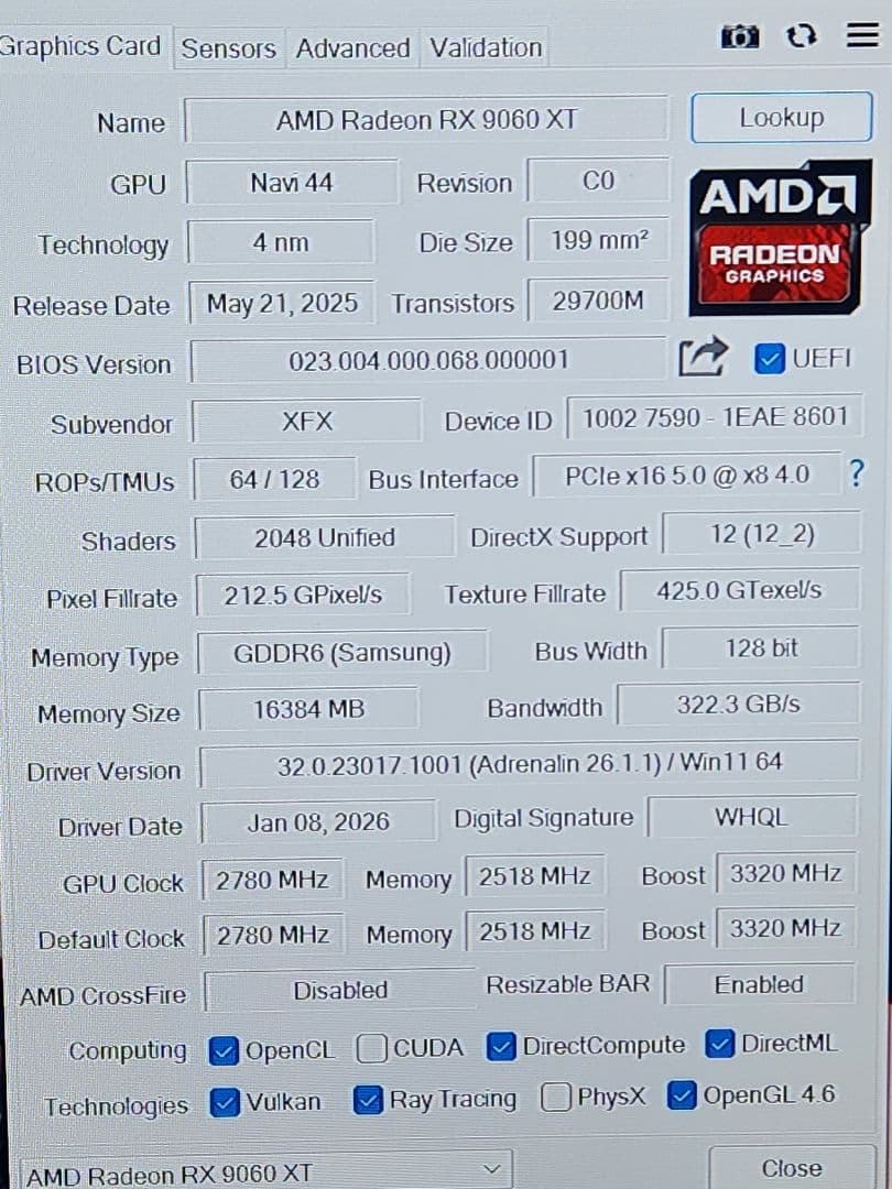 グラフィックボード・グラボ・ビデオカード XFX RX 9600 XT OC Gaming Edition 16GB