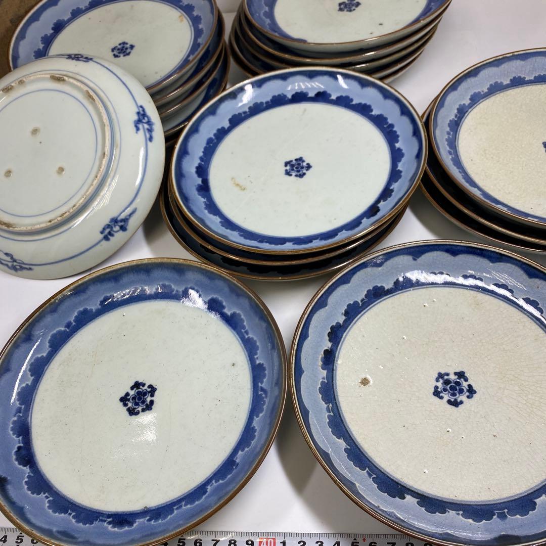 古伊万里　七寸皿19点　木箱付　東Y7-0220①タエチ