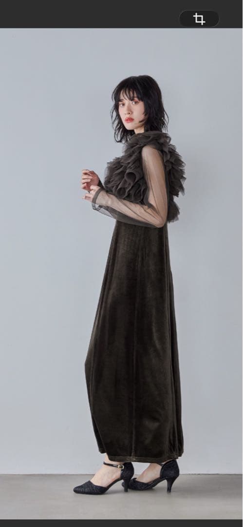 美品nianaニアナ ボリュームフリルレイヤードドレス Mベロア 結婚式同窓会