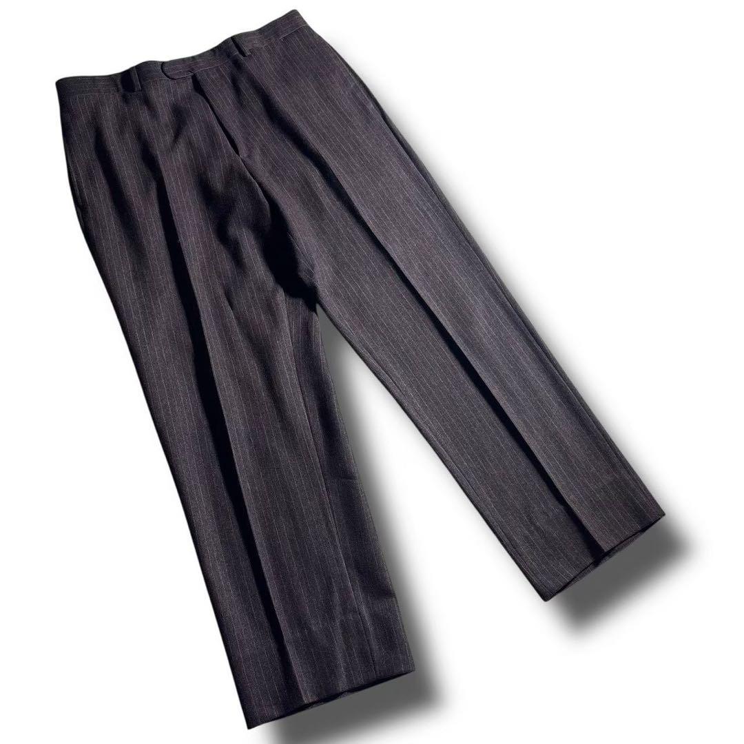 極美品 エルメス HERMES ウールスラックス ストライプ ブラウン 54