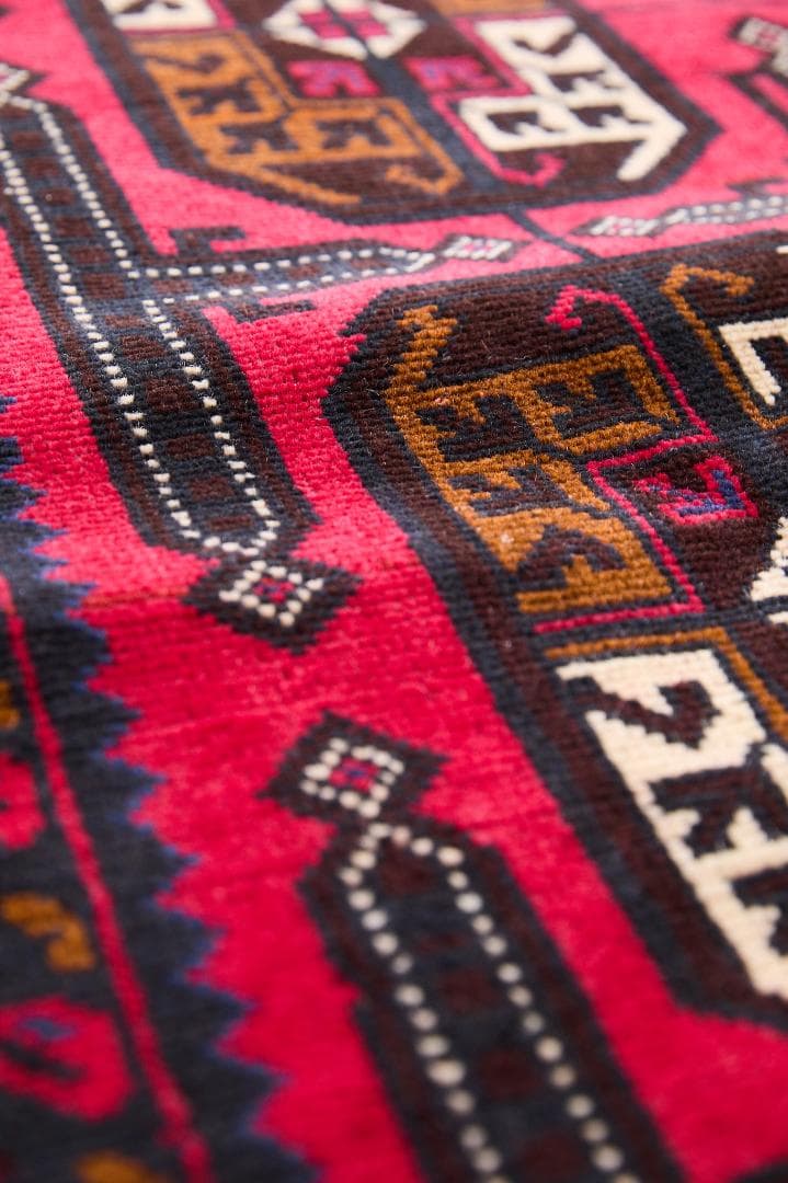 ヴィンテージラグ　トライバルラグ　バルーチ族(199×103cm)茶・赤・紺・黒