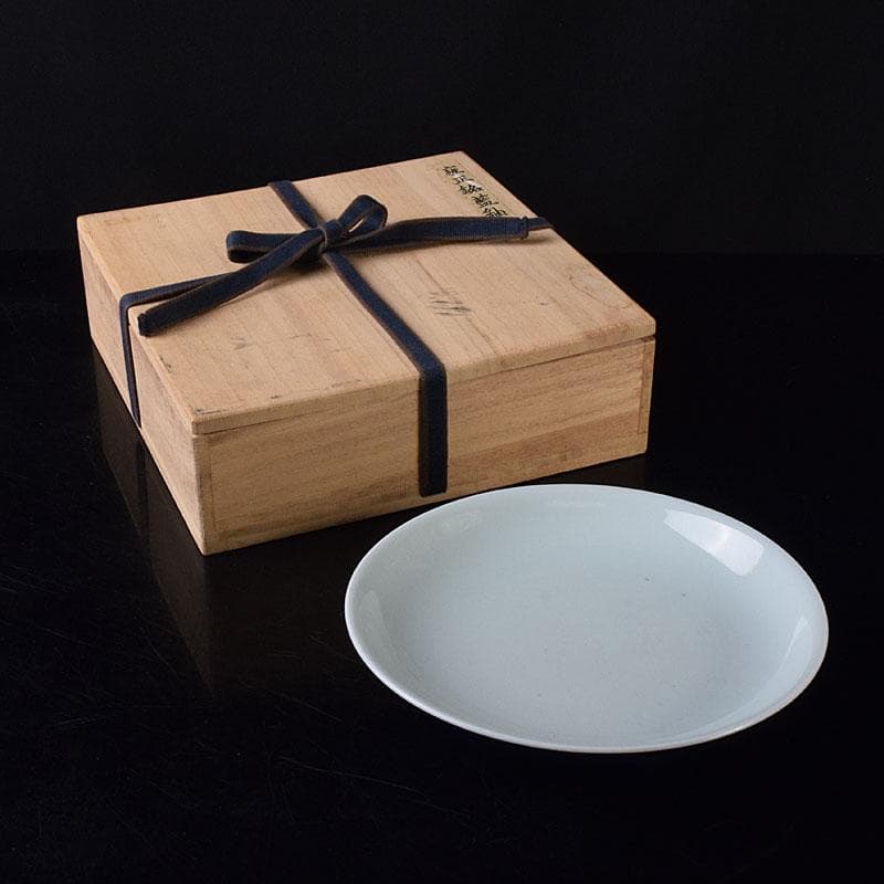 中国　大清雍正年製　藍釉皿　時代箱　C　7996