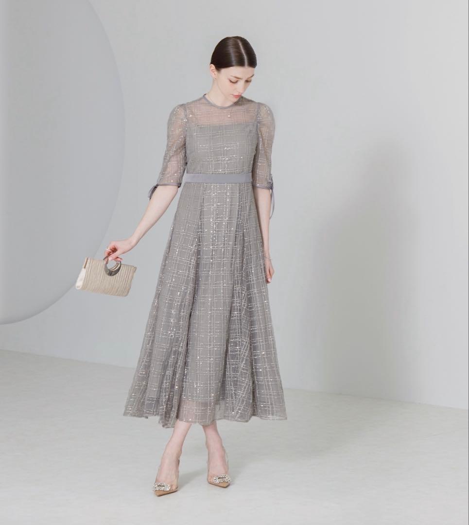 LEJA チェックスパンコールリボンワンピースドレス結婚式パーティー二次会成人式