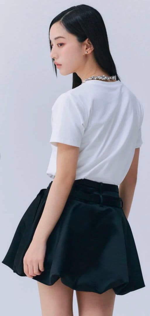 ダブルベルトサテンミニスカート　ブラックМ