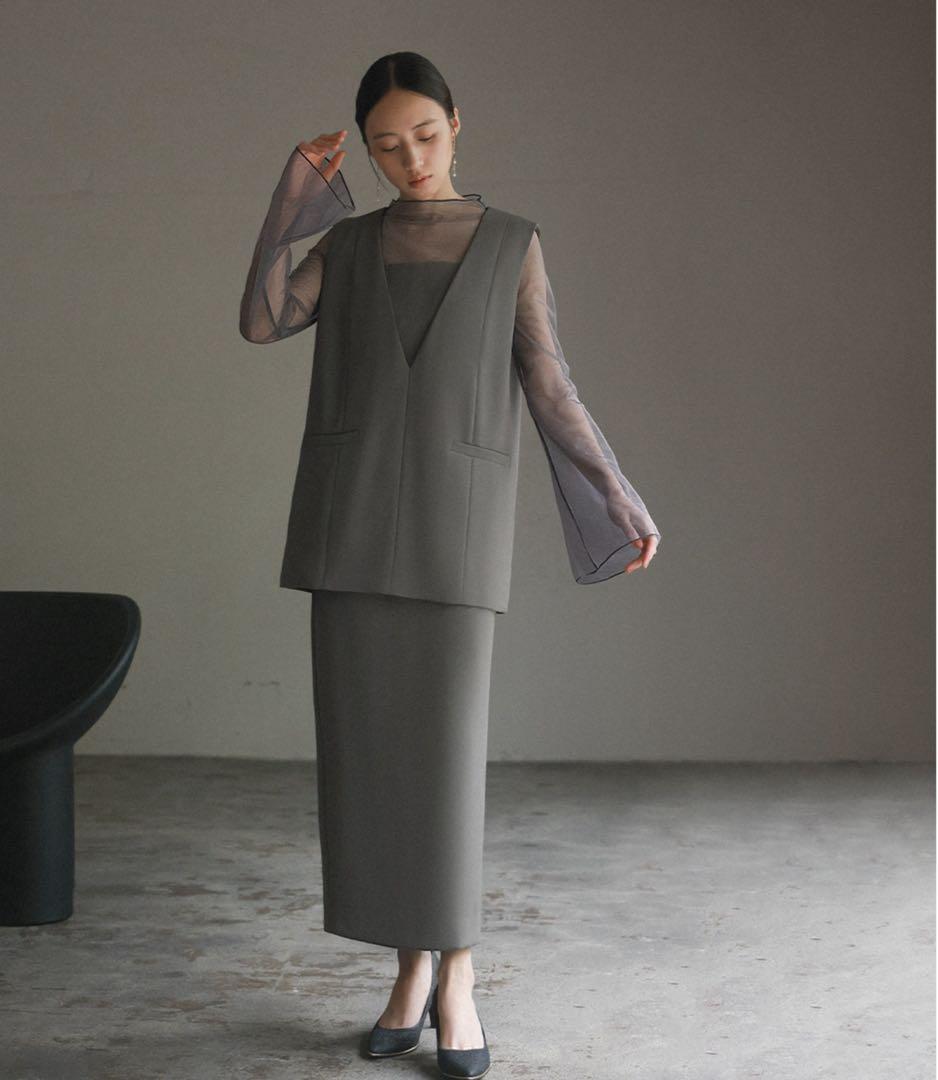 【みく】チュールレイヤードトップス&タイトスカート セットアップ