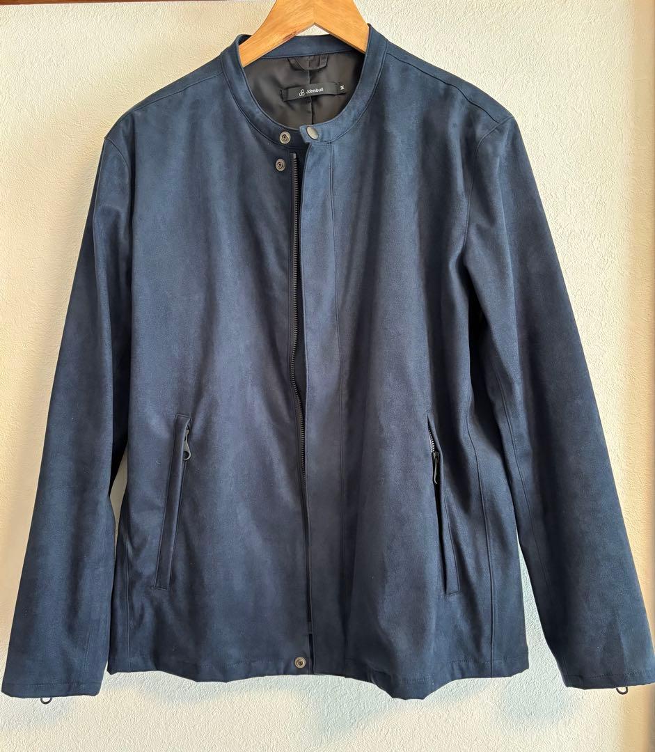 Johnbullネイビー ノーカラージャケット スエード風