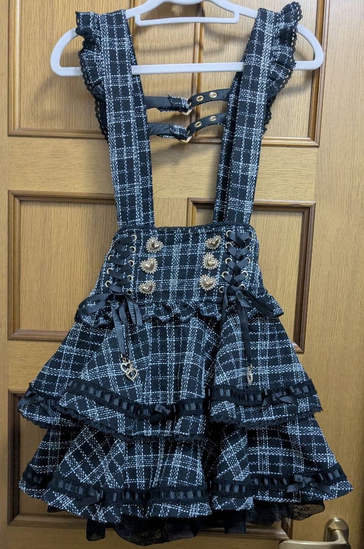 リズリサ　はしごリボンツイードティアードスカパン　ブラック