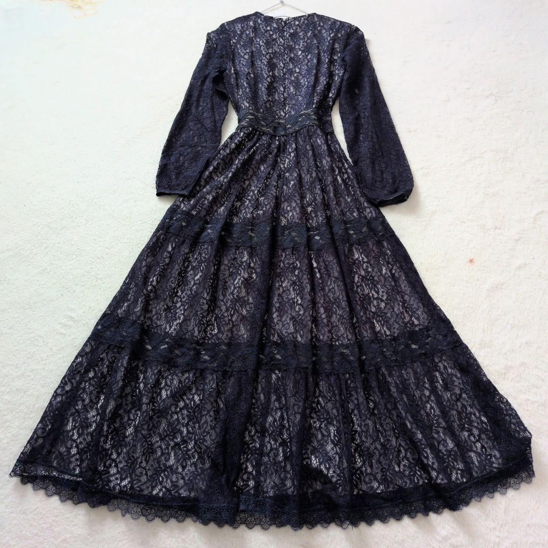 新品✩エミリアウィズ✩レース切り替えロングワンピース✩マキシ丈✩ネイビーＳ