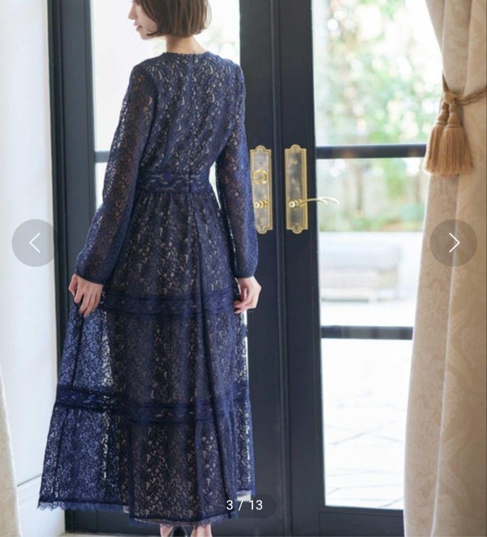 新品✩エミリアウィズ✩レース切り替えロングワンピース✩マキシ丈✩ネイビーＳ