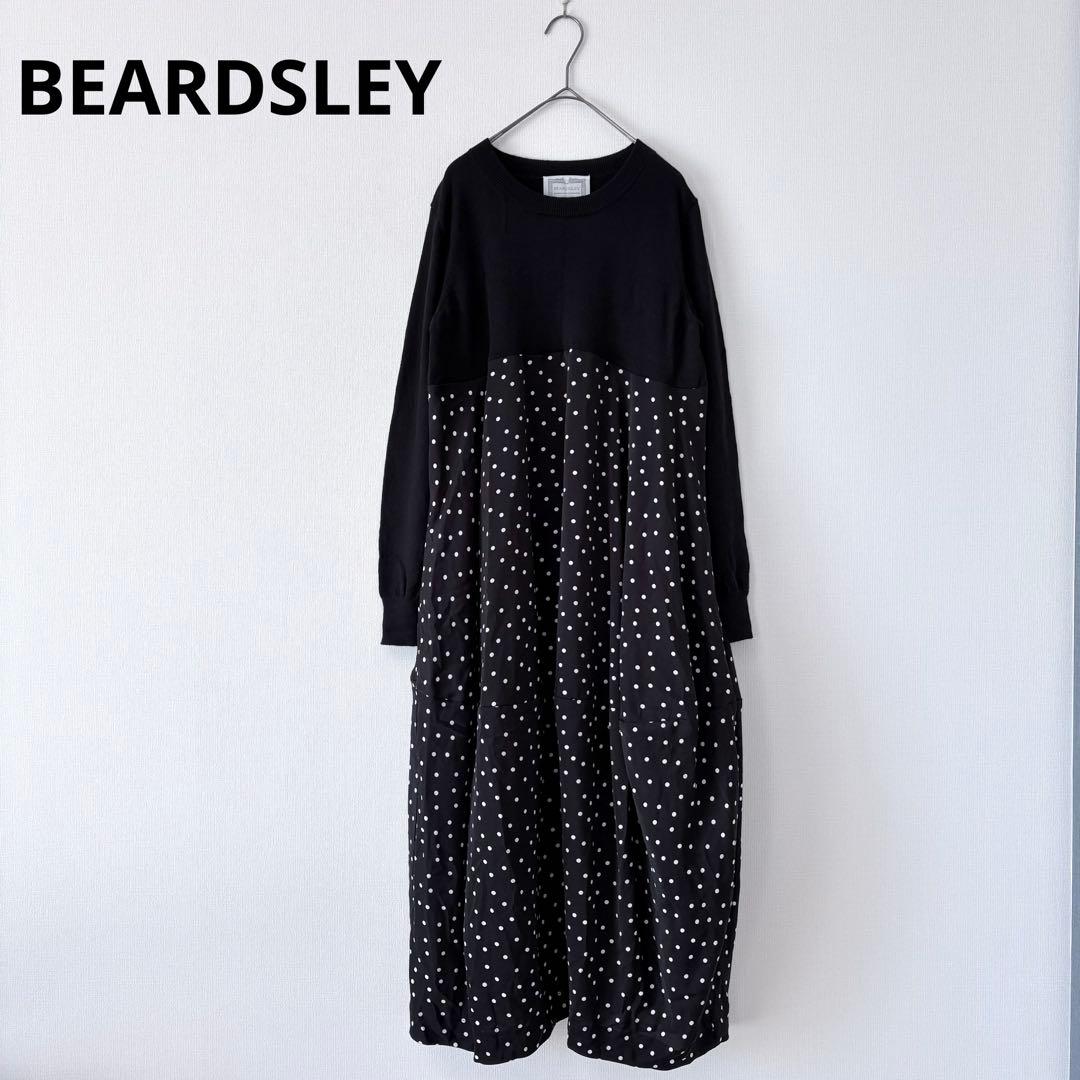 BEARDSLEY ビアズリー ドットマルワンピース 黒 白 フリー　コクーン