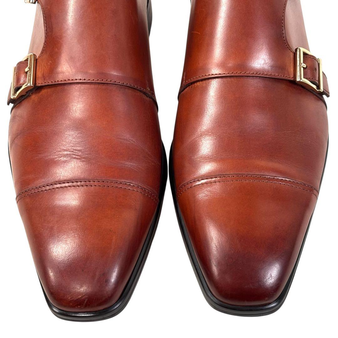 高級 サントーニ 6 25 レザー ビジネスシューズ ダブルモンク ブラウン