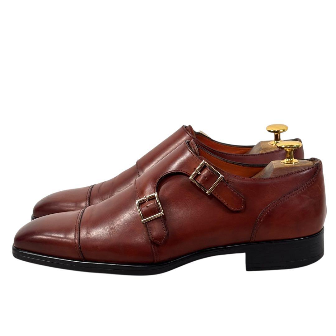 高級 サントーニ 6 25 レザー ビジネスシューズ ダブルモンク ブラウン