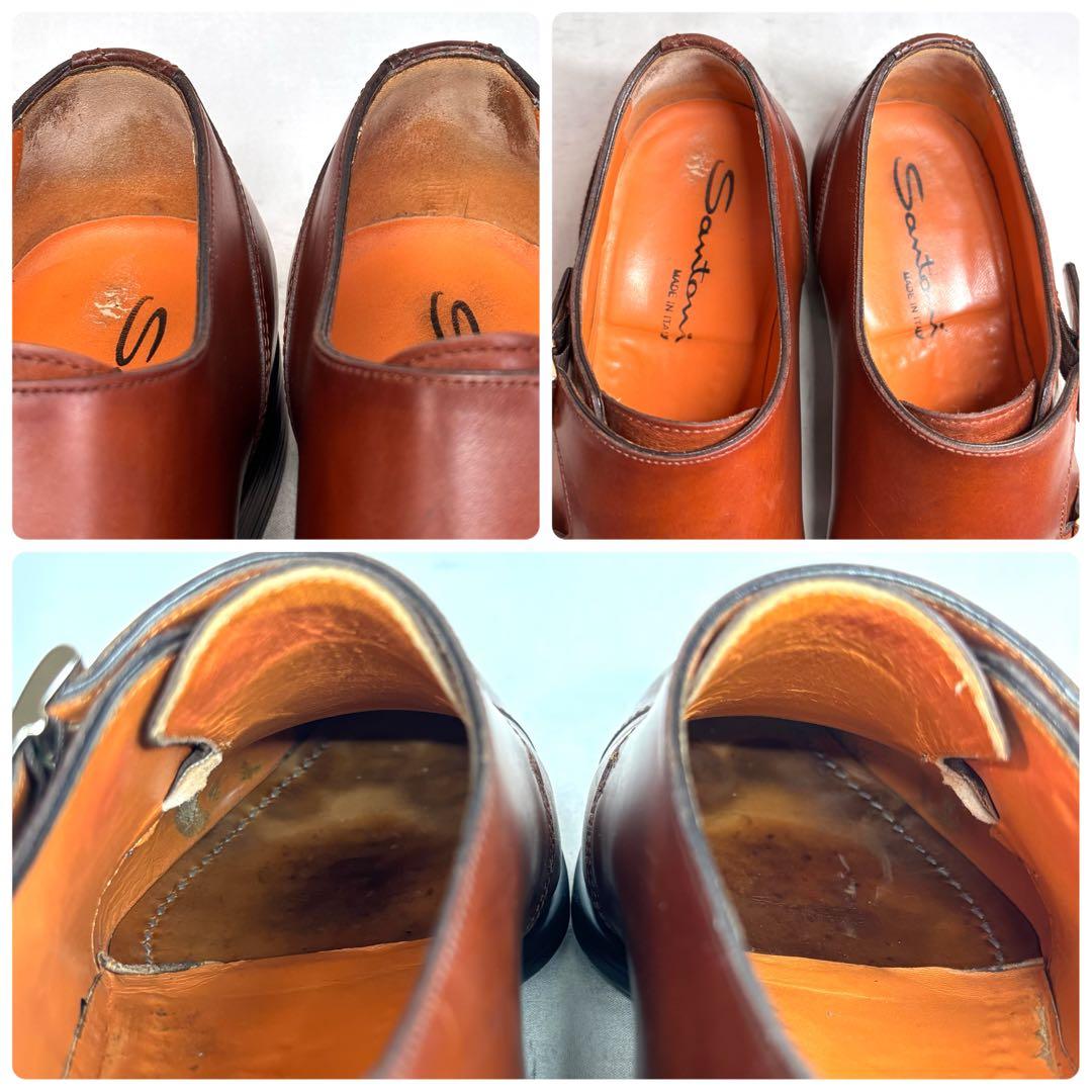 高級 サントーニ 6 25 レザー ビジネスシューズ ダブルモンク ブラウン