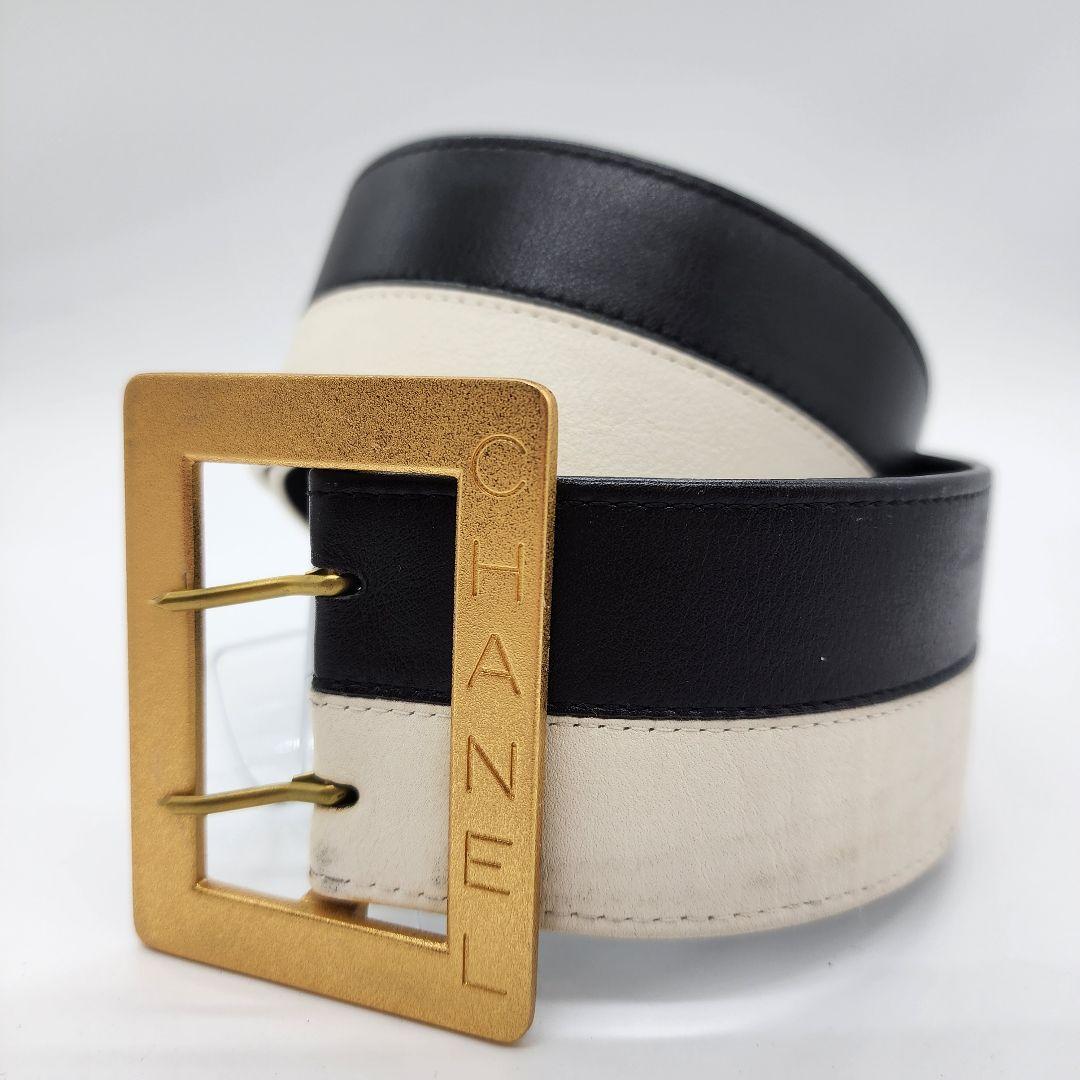 【 激レア☆ 】 シャネル　レザーベルト　モノトーン　バイカラー　ゴールド金具