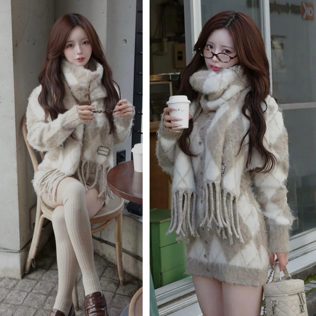 新品・未開封♡Darich♡アーガイルニットアンサンブル　(BEG・Free)