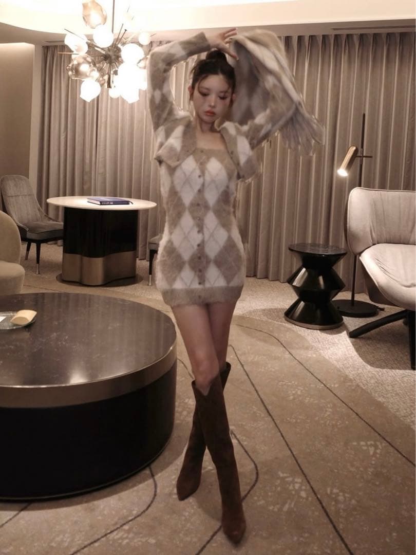 新品・未開封♡Darich♡アーガイルニットアンサンブル　(BEG・Free)