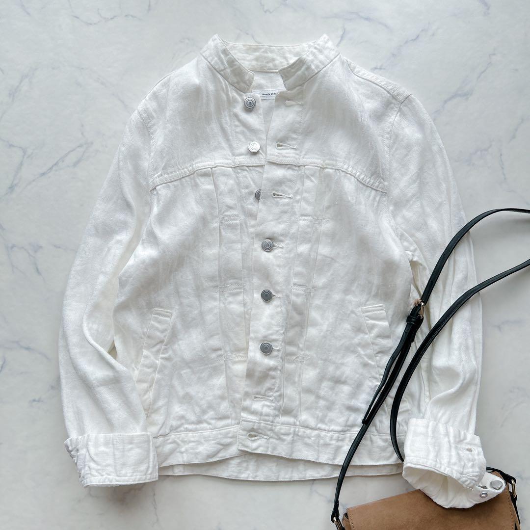 Hands　of　creation リネン デニムスタンドカラーGジャン 白