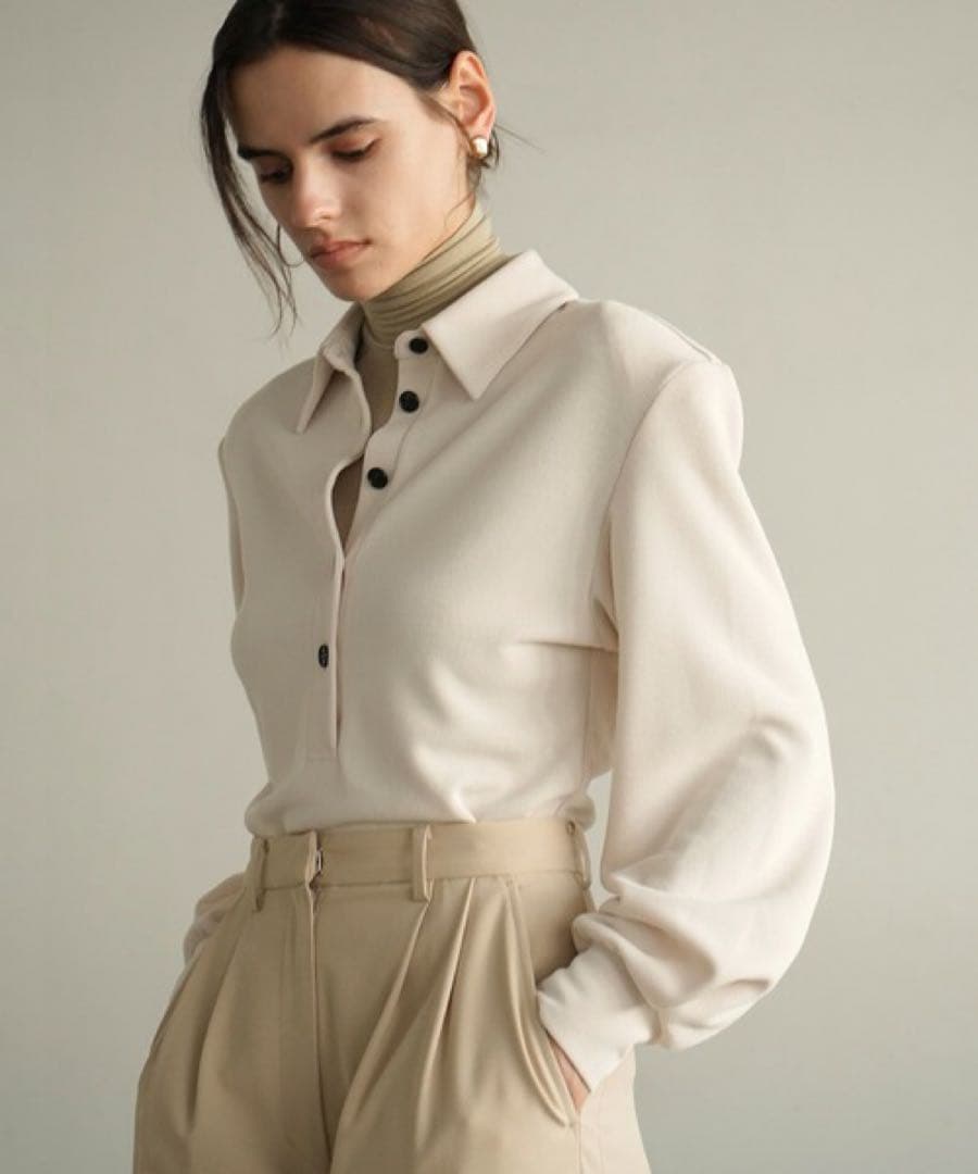 clane POWER SHOULDER POLO アイボリー 1