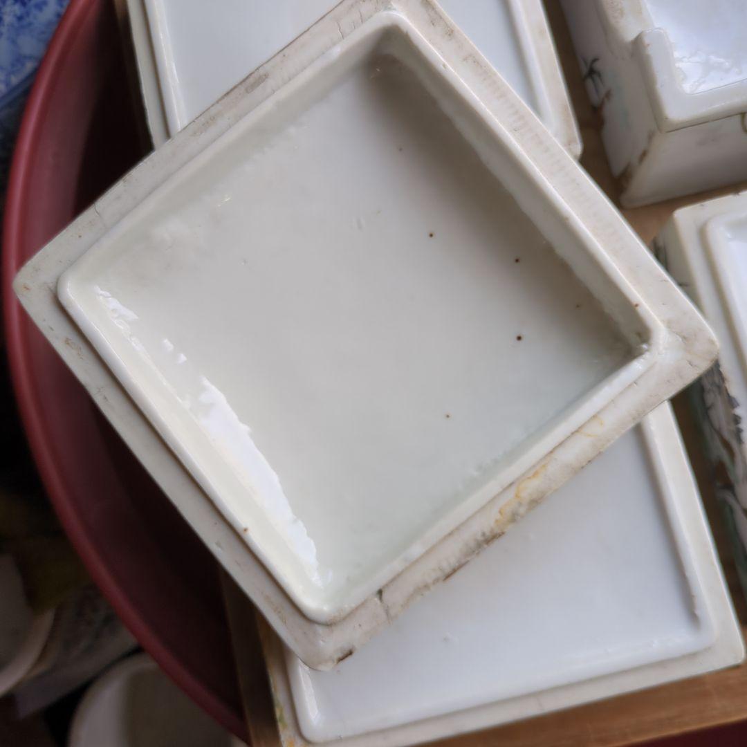 骨董 段重 松に鶴 4段重箱 陶器 金彩 物入る 菓子器 アンティーク