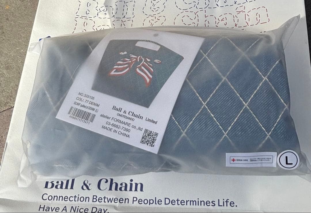 Ball＆Chain スカーフ リボン柄 デニム　Ｌ　表参道店限定