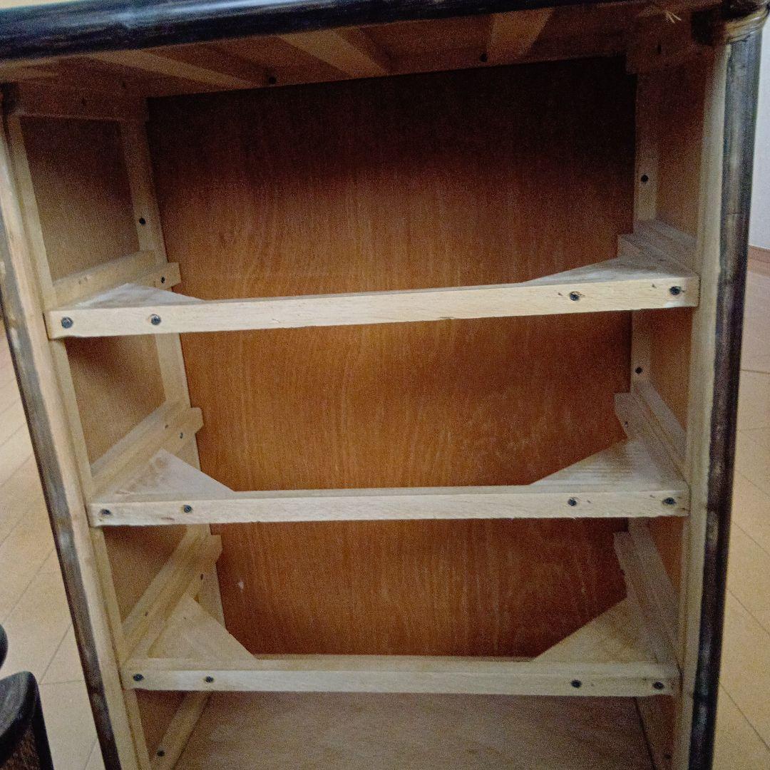 籐家具ラタン 昭和レトロ エスニック アジアンラック ４段木製チェスト ブラウン